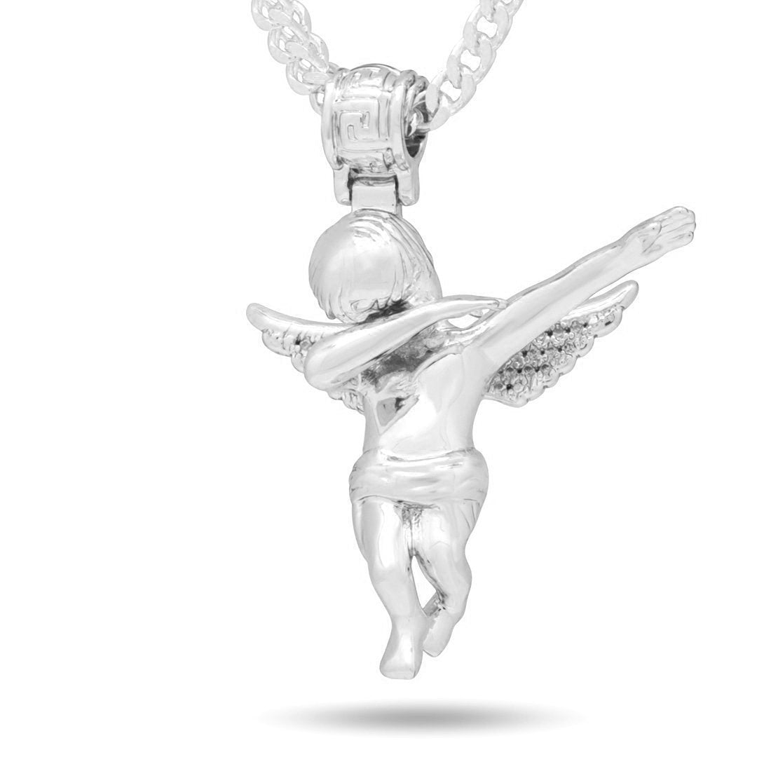 Dabbing Angel Necklace  in  White Gold / 1.6" by King Ice