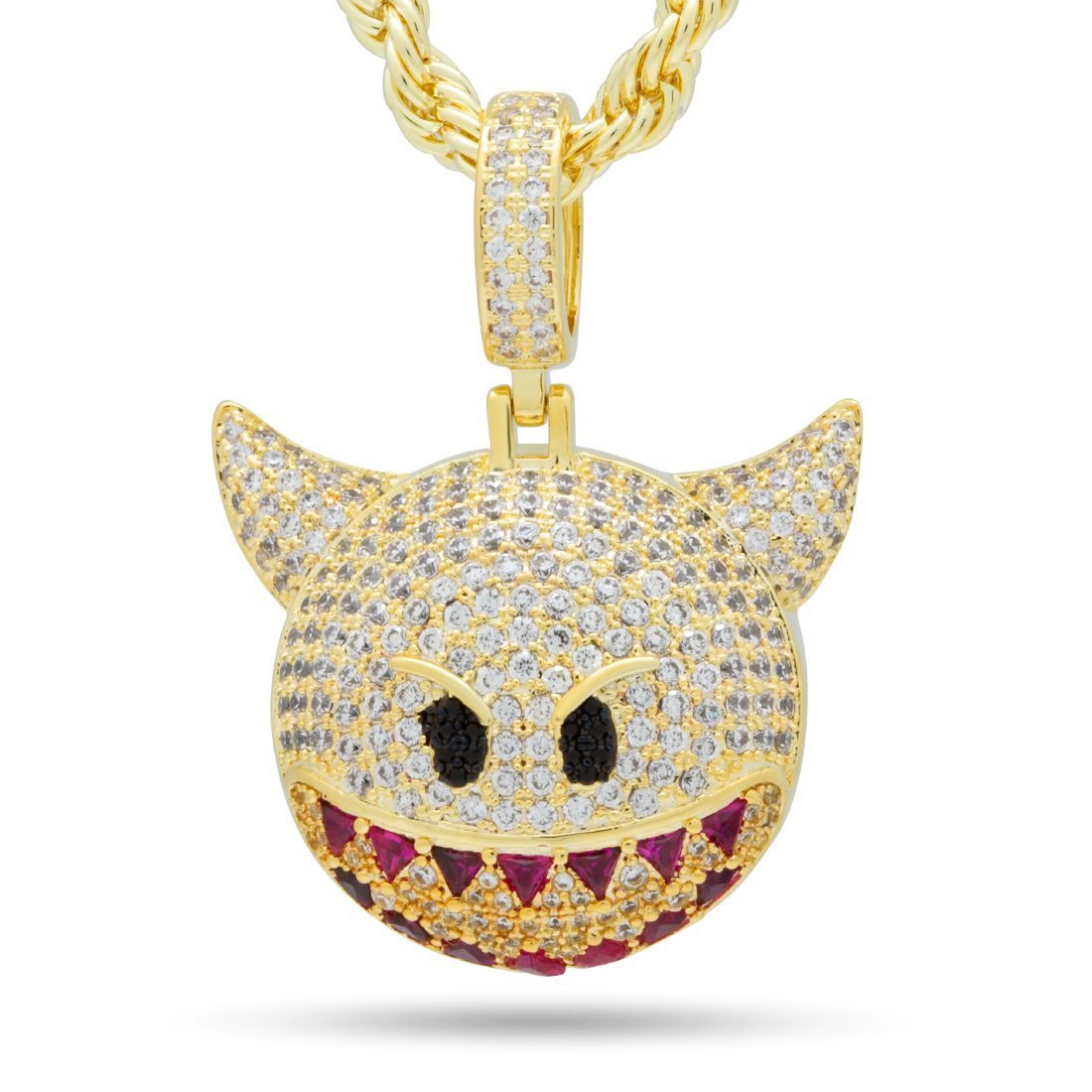 Devil Emoji Necklace  in  14K Gold / 1.6" by King Ice