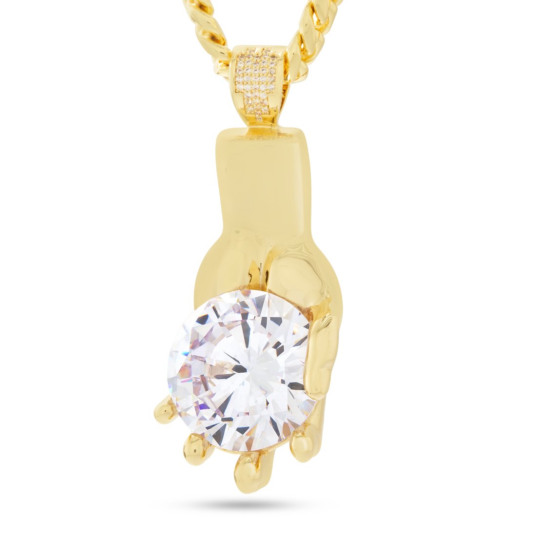 Diamond Hands Necklace  in  14K Gold / 2.7" by King Ice