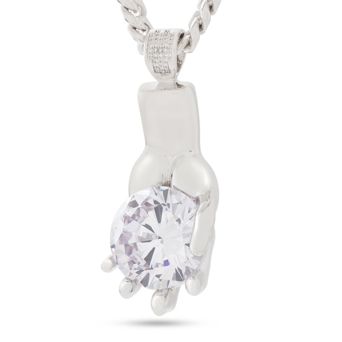 Diamond Hands Necklace  in  White Gold / 2.7" by King Ice