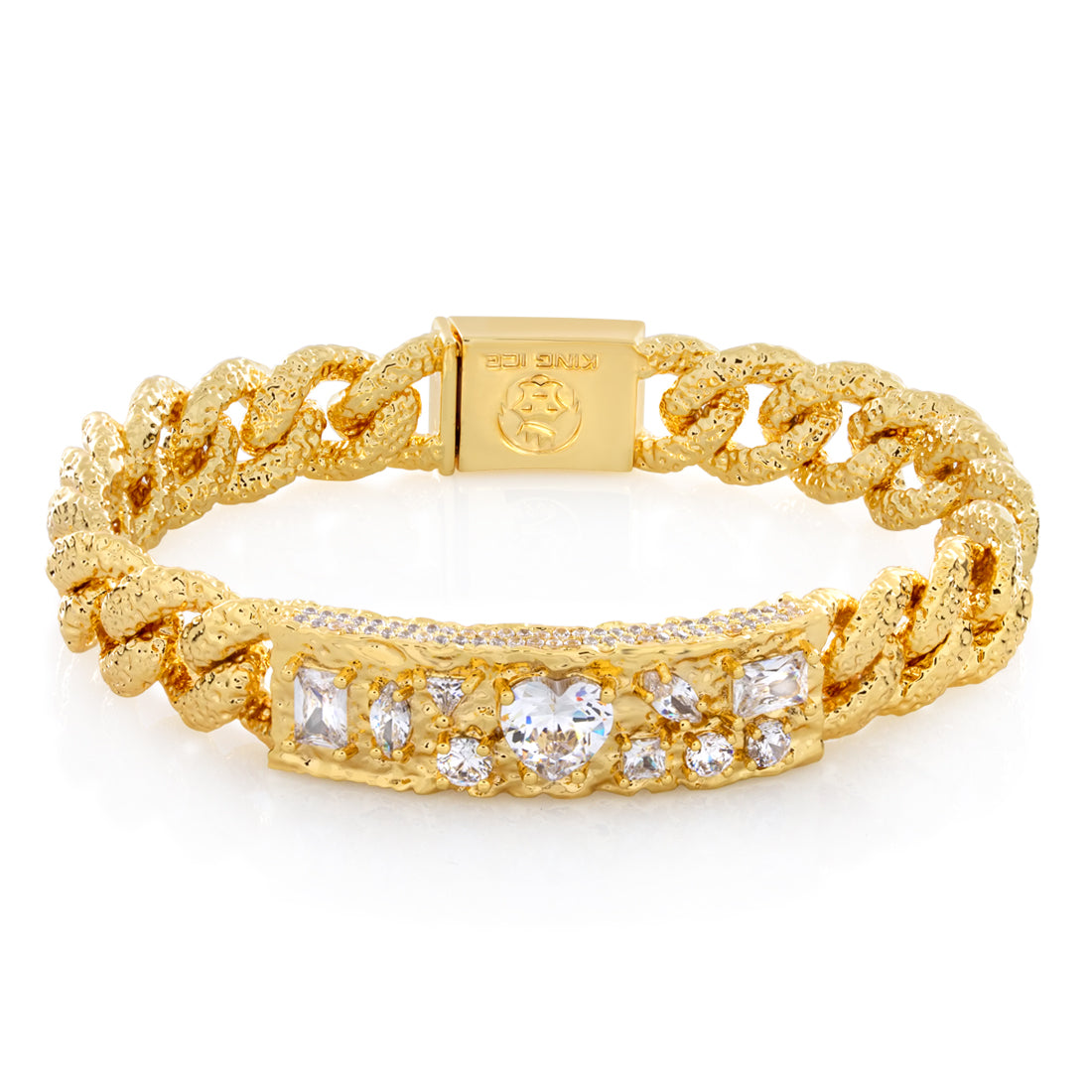 Diamond in the Rough ID Bracelet  in  Gold Plated / 14K Gold / 8" by King Ice