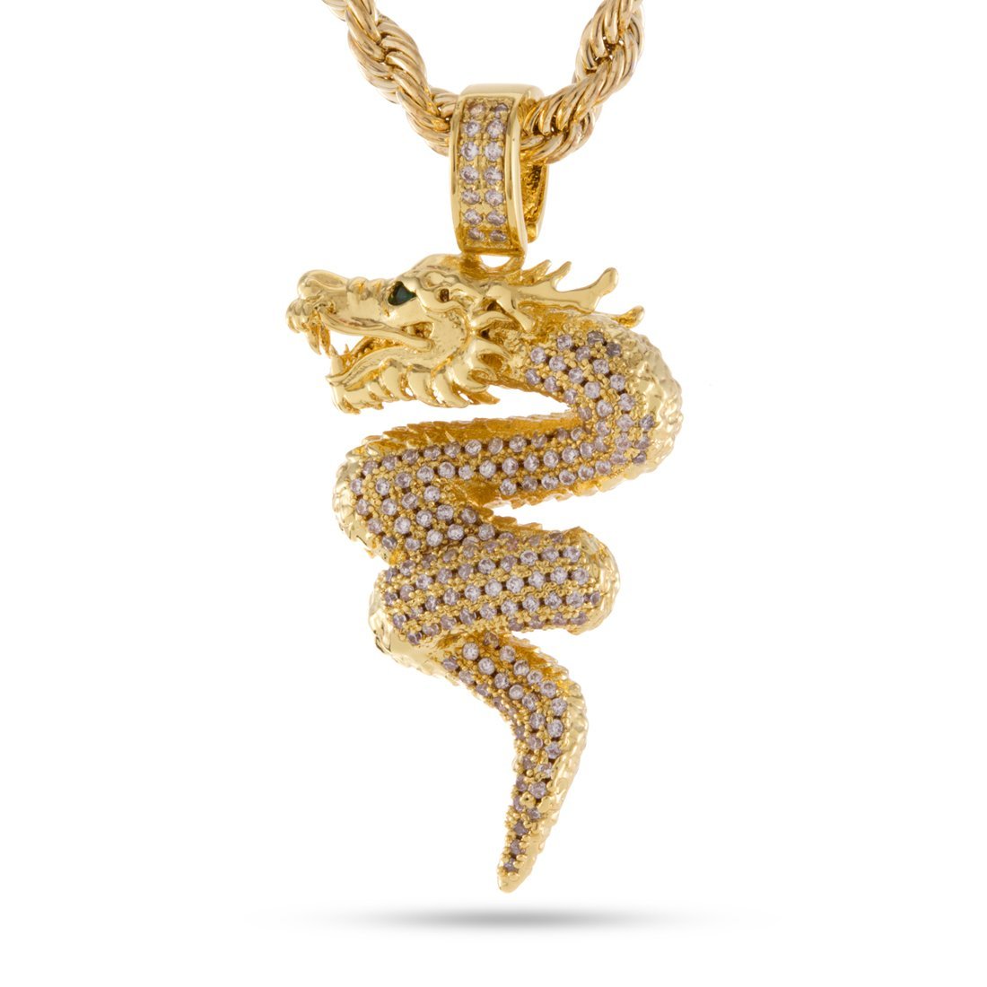 Double Dragon Necklace  in  14K Gold / 1.9" by King Ice