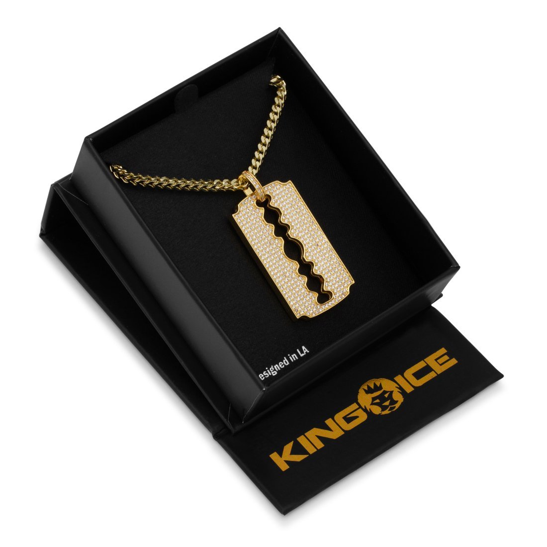 Double-Edge Razor Blade Necklace  in  14K Gold / 1.7" by King Ice