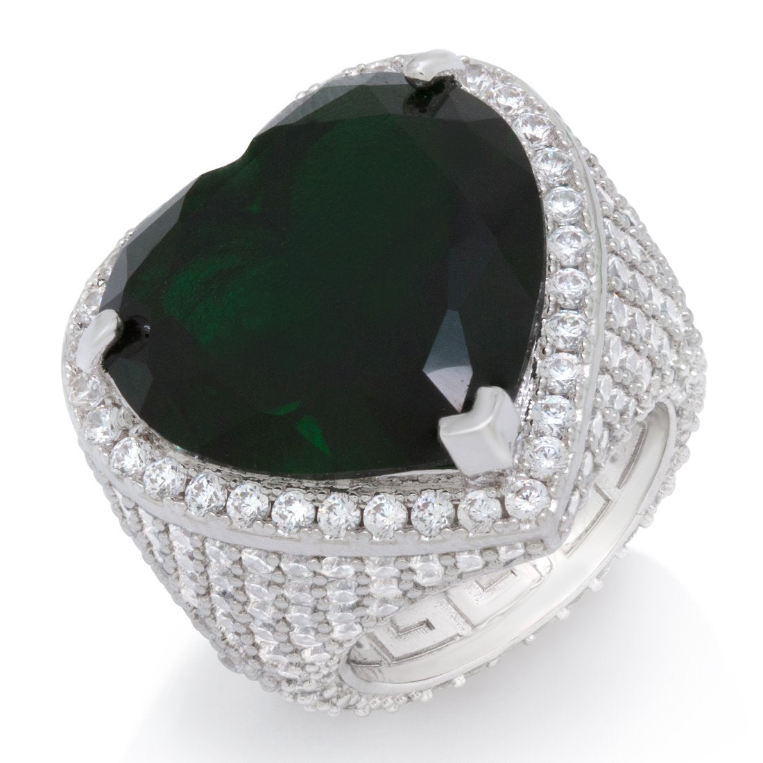 Emerald Heart Ring  in  Gold Plated / White Gold / 7 by King Ice