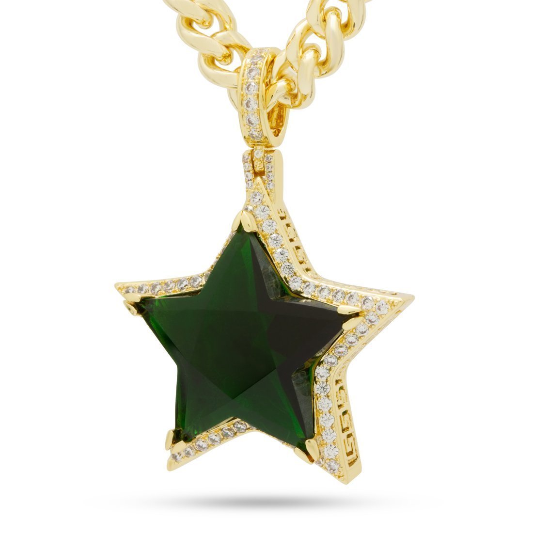 Emerald Star Necklace  in  14K Gold / 2.2" by King Ice