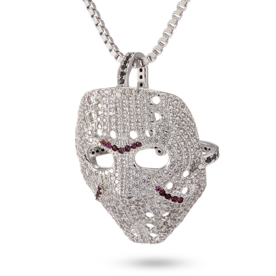 Hockey Mask Necklace  in  White Gold / 1.3" by King Ice