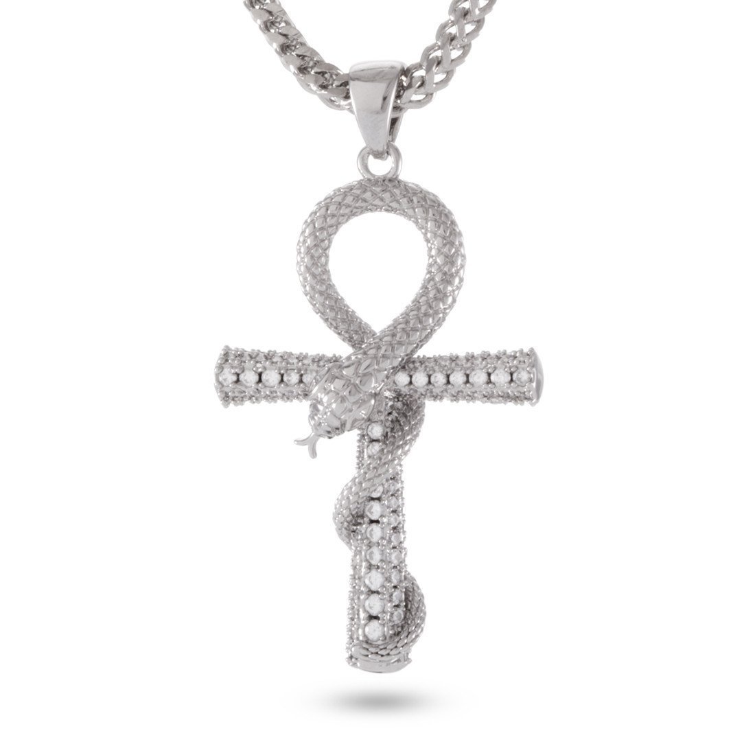 Iced-Out Apep and Ankh Key Necklace  in  White Gold / 2" by King Ice