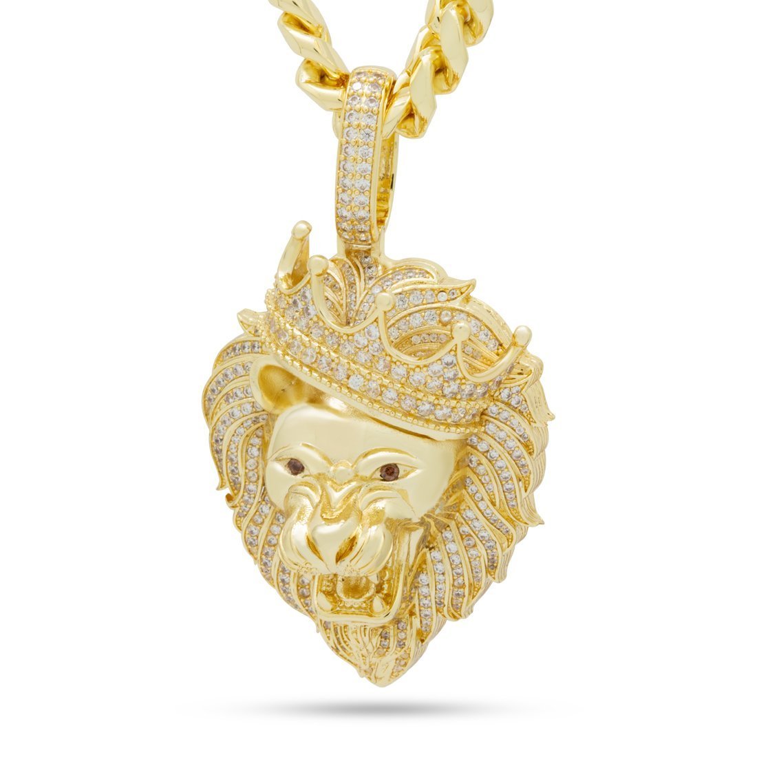 Iced Classic Roaring Lion Necklace  in  14K Gold / 2.5" by King Ice