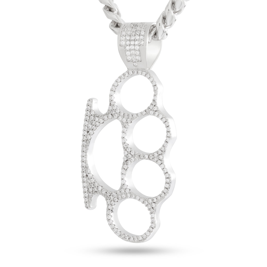 Iced Knuckle Dusters Necklace  in  White Gold / 2" by King Ice