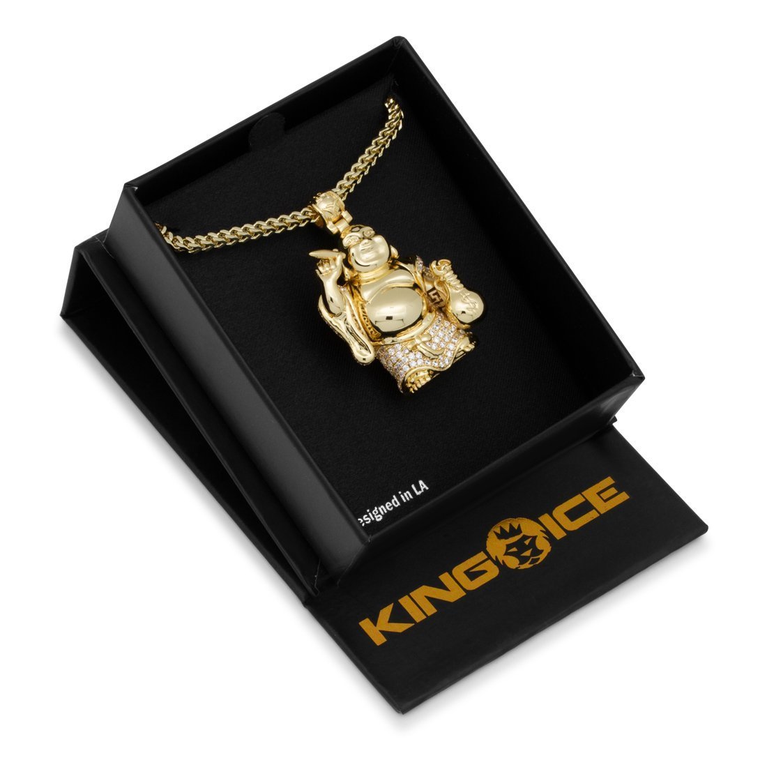 Iced Laughing Buddha Necklace  in  by King Ice