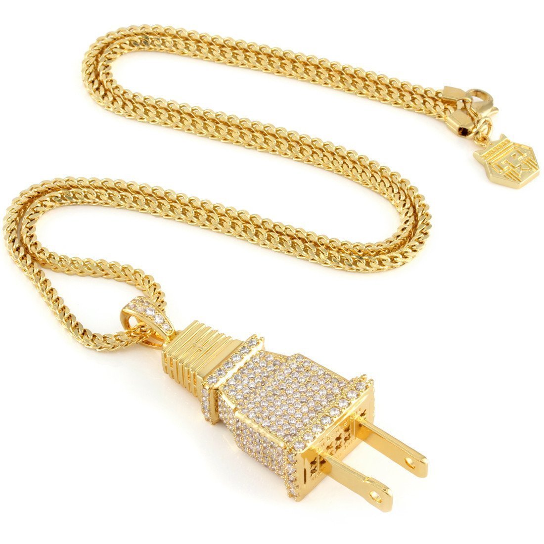 Iced Plug Necklace  in  14K Gold / 2" by King Ice