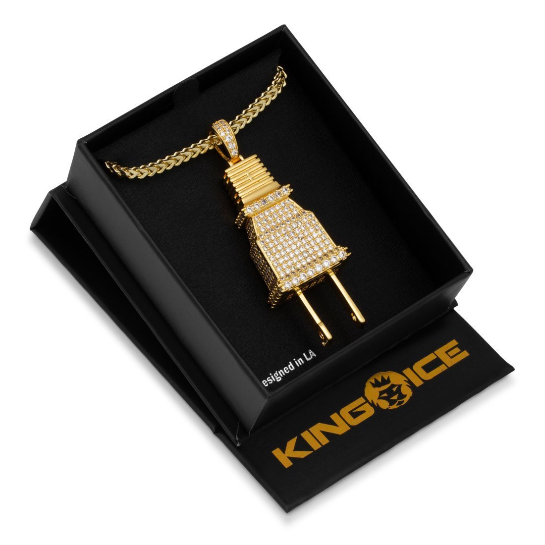 Iced Plug Necklace  in  14K Gold / 2" by King Ice