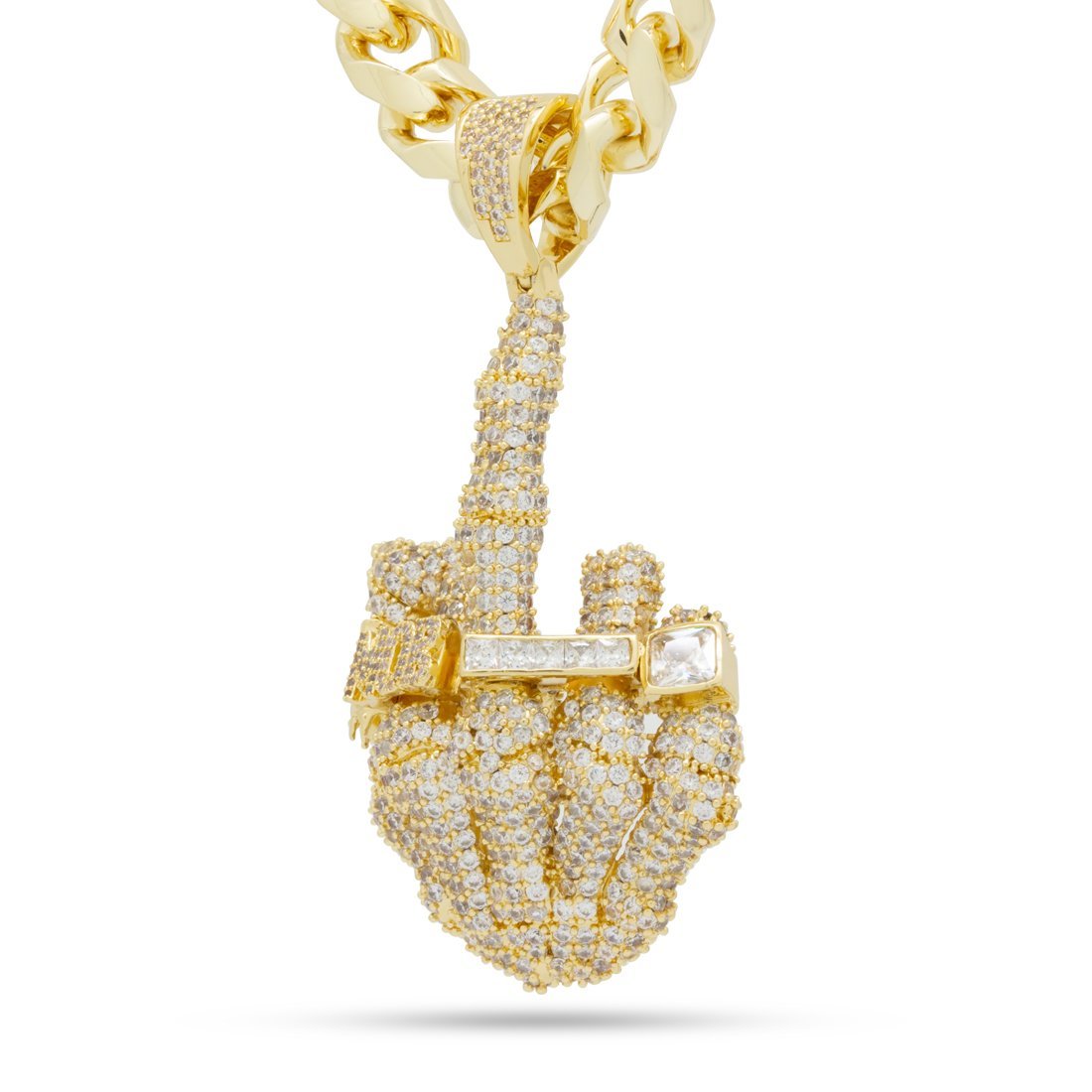 Iced Skeleton Flip Necklace  in  14K Gold / 3.3" by King Ice