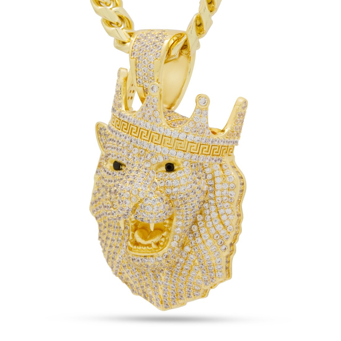 Icy Royal Lion Necklace  in  14K Gold / 2" by King Ice