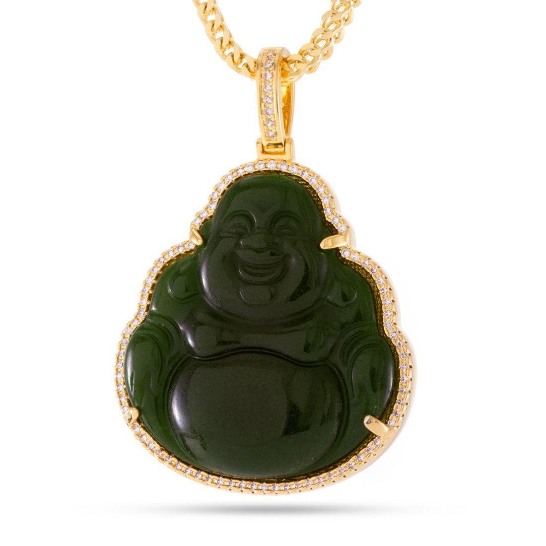 Jade Buddha Necklace  in  14K Gold / 1.4" by King Ice