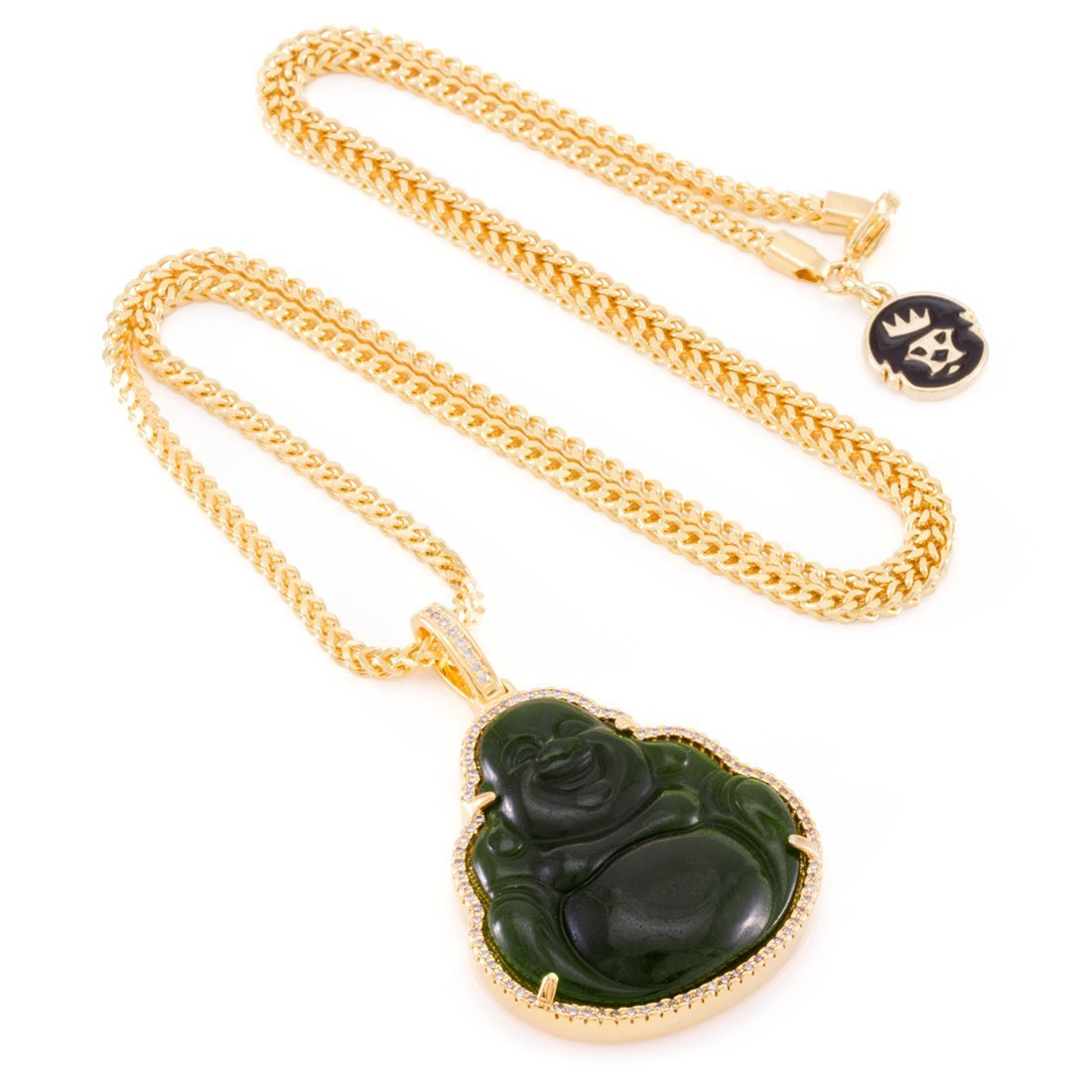 Jade Buddha Necklace  in  14K Gold / 1.4" by King Ice