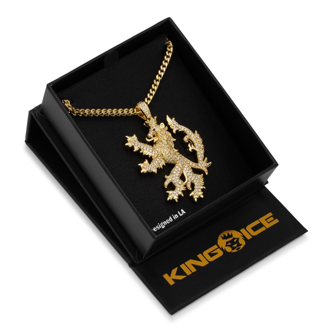 Knight Lion Necklace  in  14K Gold / 1.9" by King Ice