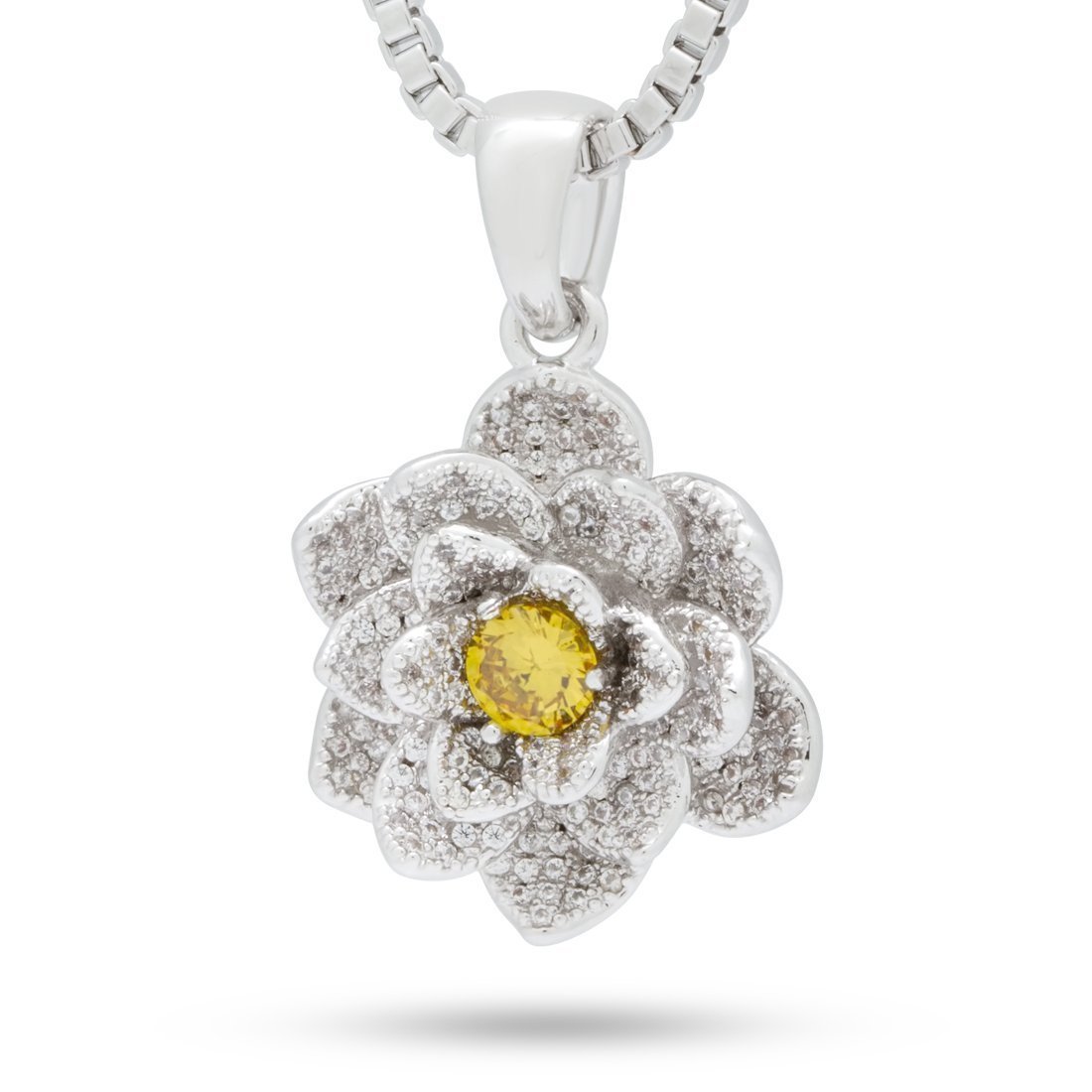 Lotus of Rebirth Necklace  in  White Gold / 1.3" by King Ice