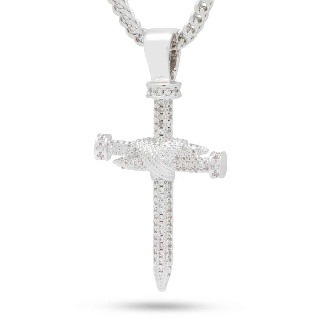 Nail Cross Necklace  in  White Gold / 2" by King Ice