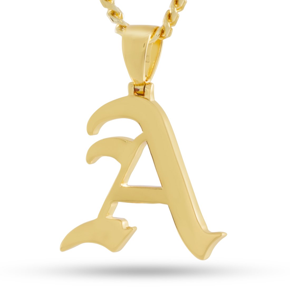 Old English Letter "A" Necklace  in  14K Gold / 1.5" by King Ice