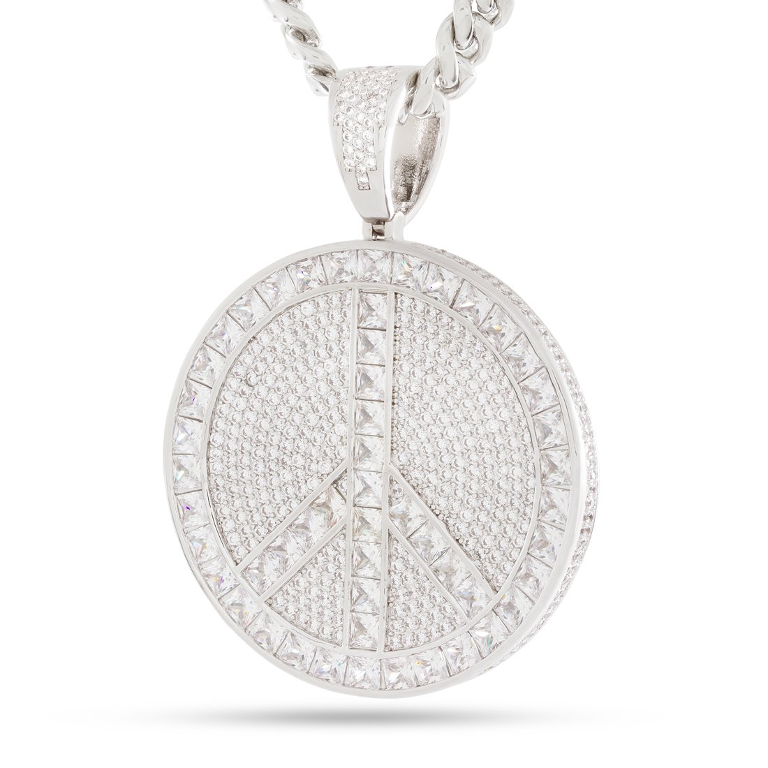 Peace and Love Medallion Necklace  in  White Gold / 2.2" by King Ice