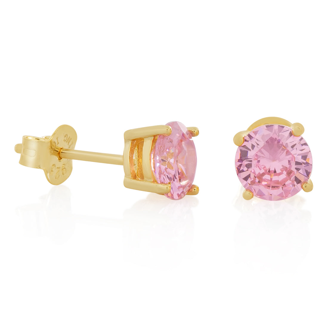 Pink Brilliant-Cut Stud Earrings  in  Sterling Silver / 14K Vermeil / 6mm by King Ice