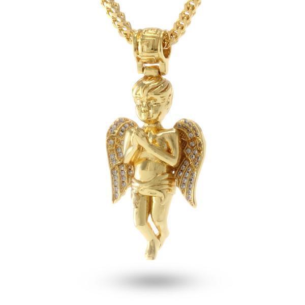 Praying Angel Necklace  in  14K Gold / 1.9" by King Ice