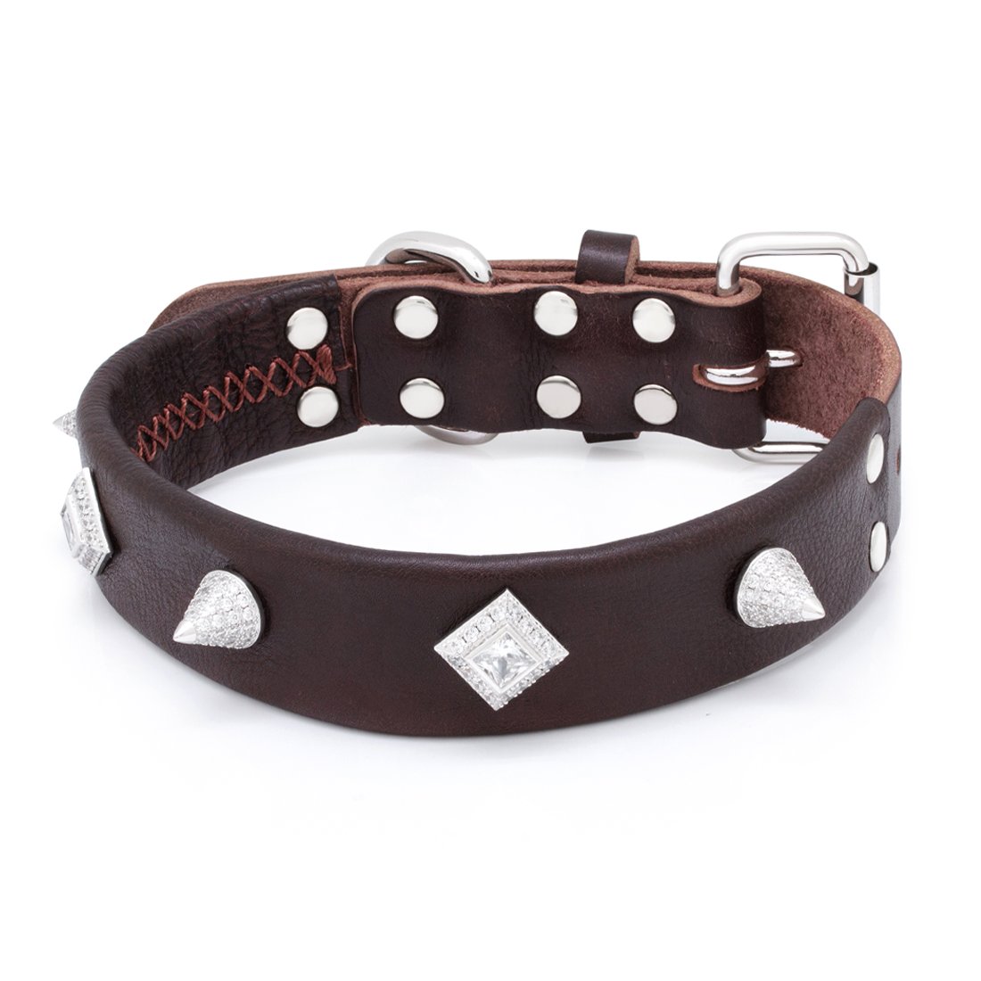 Princess-Cut Spike Iced Dog Collar  in  White Gold by King Ice