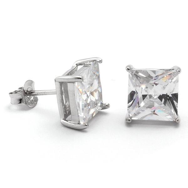 Princess-Cut Stud Earrings  in  Sterling Silver / White Gold / 5mm by King Ice