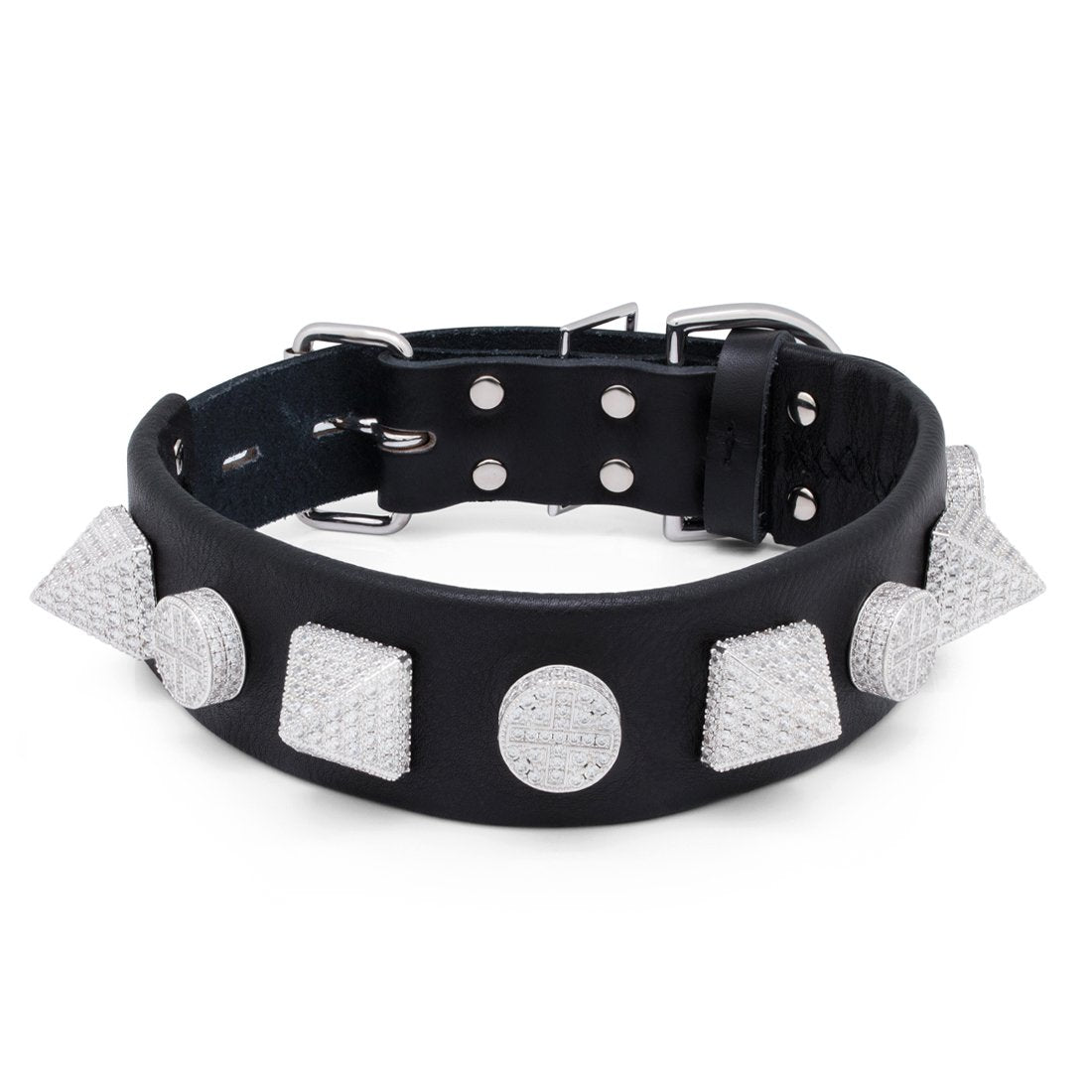 Pyramid Iced Dog Collar  in  White Gold by King Ice