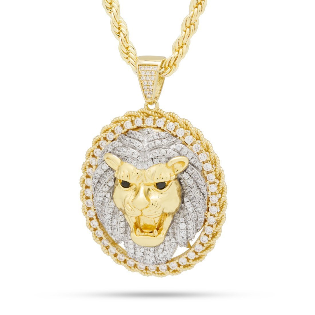 Roaring Lion Medallion Necklace  in  14K Gold / 2.1" by King Ice