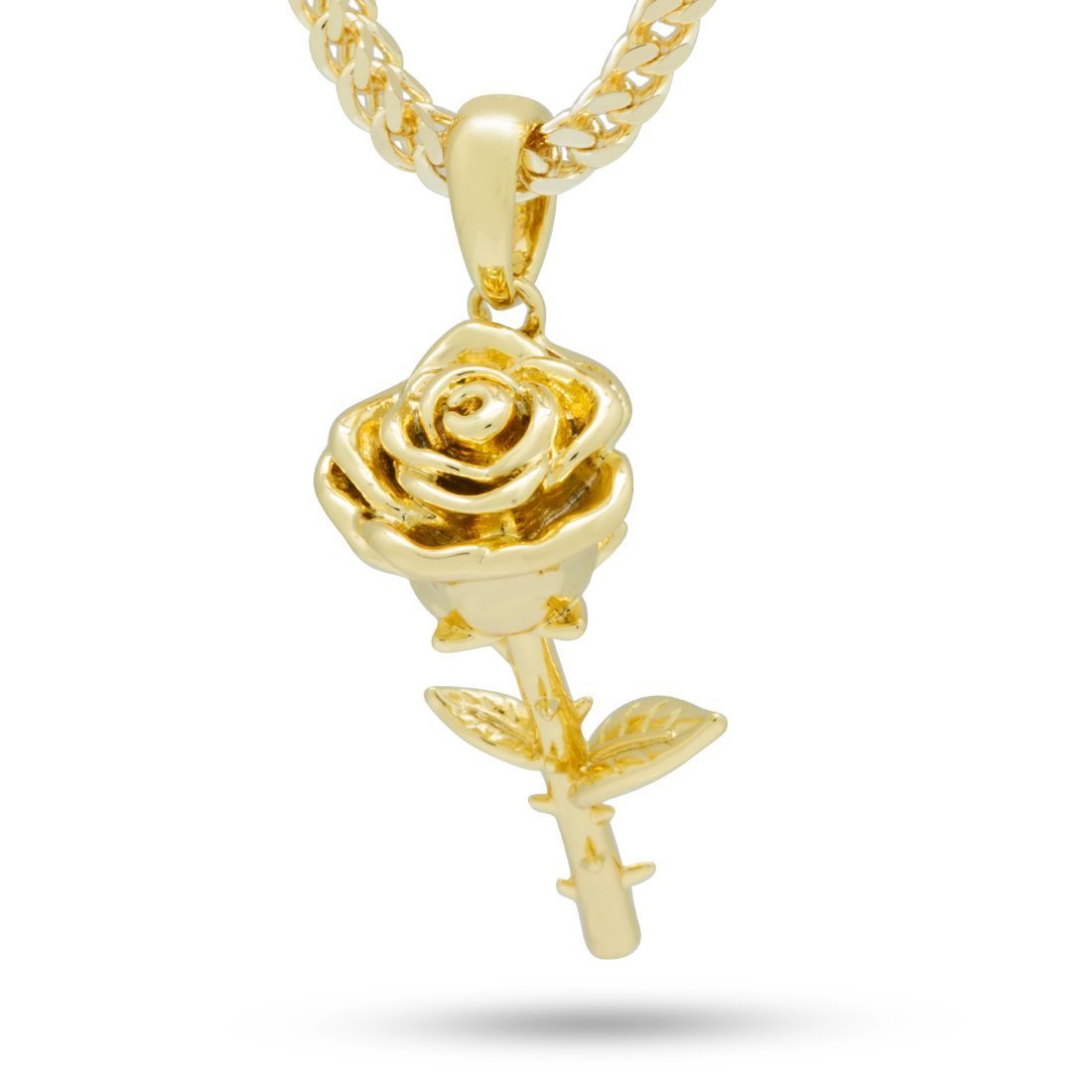 Rose Necklace  in  14K Gold / 1.6" by King Ice