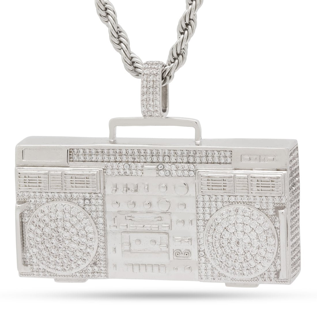 RUN DMC x King Ice - Ghetto Blaster Necklace  in  White Gold / 1.9" by King Ice