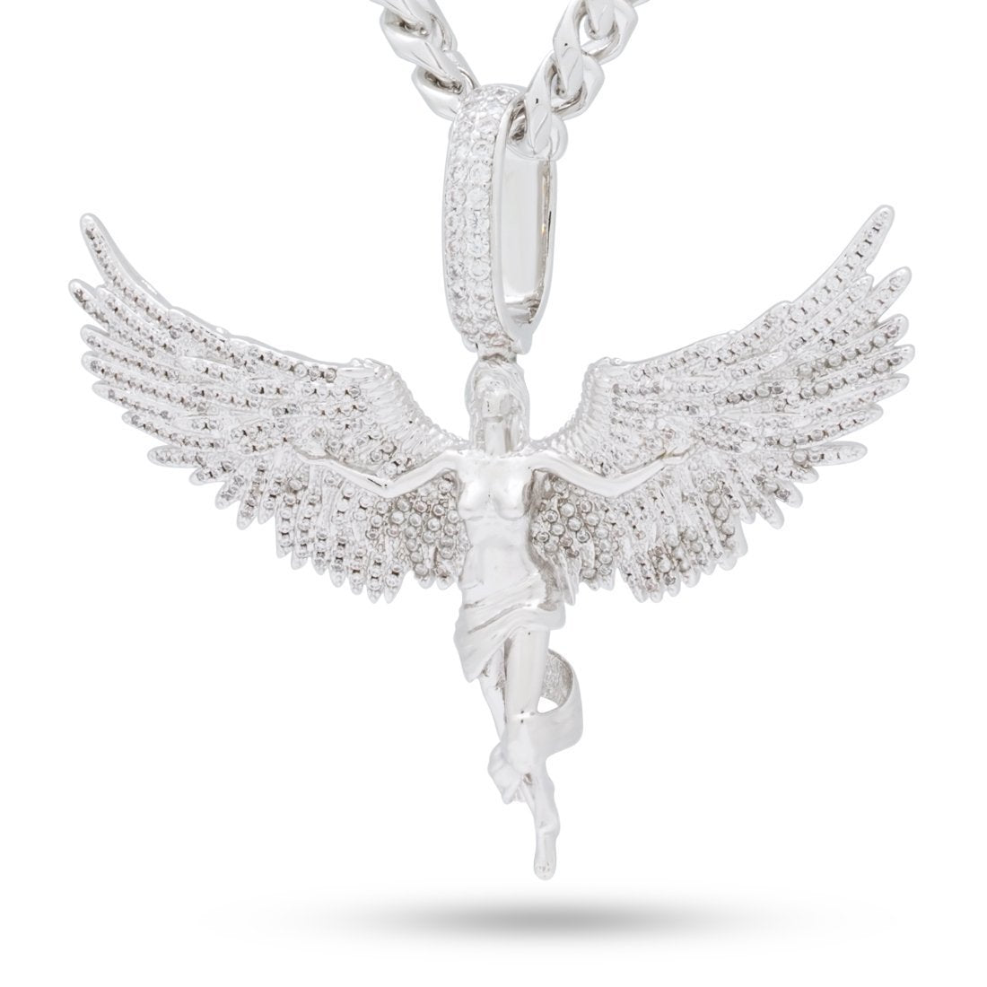 Soaring Angel Necklace  in  White Gold / 2.8" by King Ice