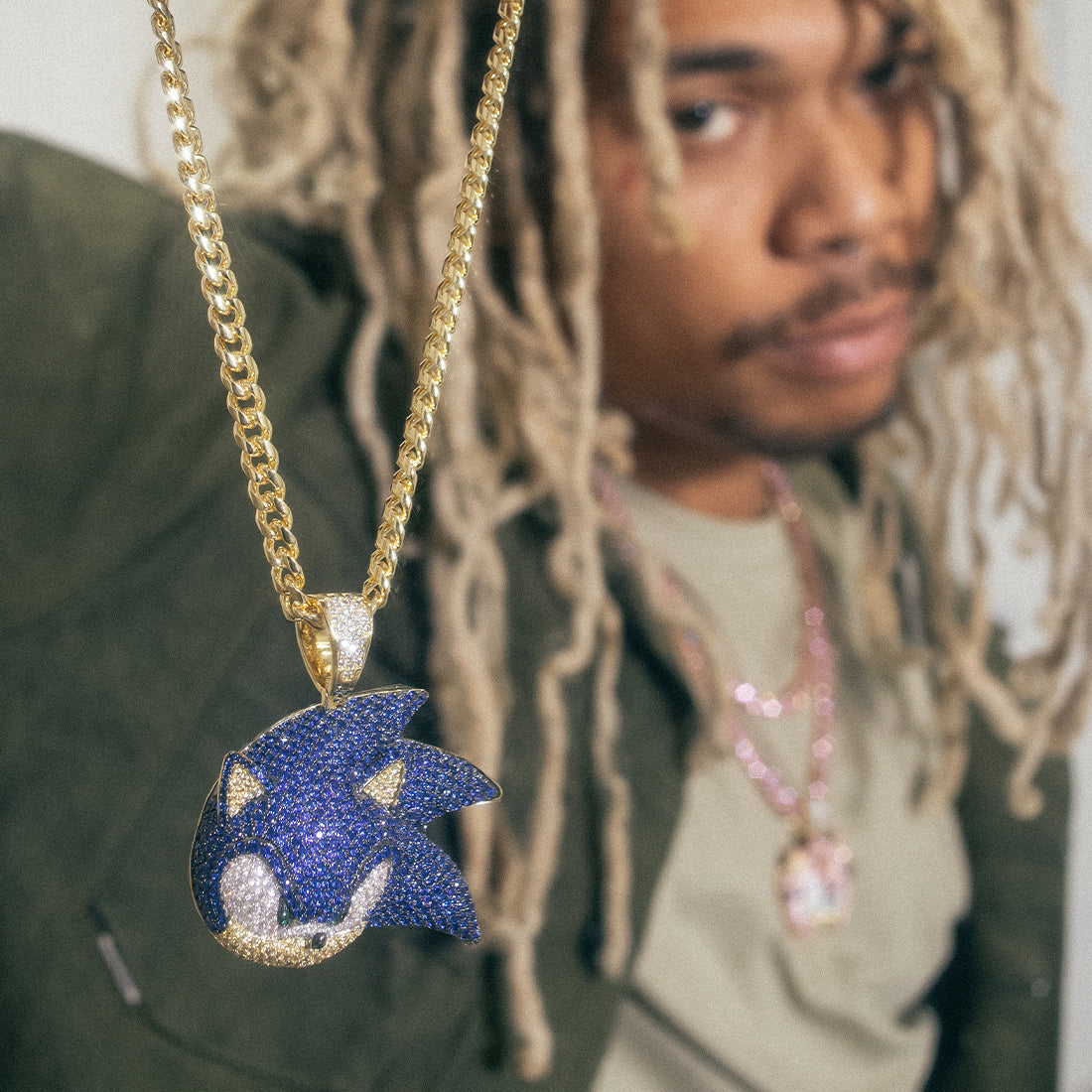 Sonic the Hedgehog x King Ice - Sonic Necklace  in  14K Gold / 2" by King Ice