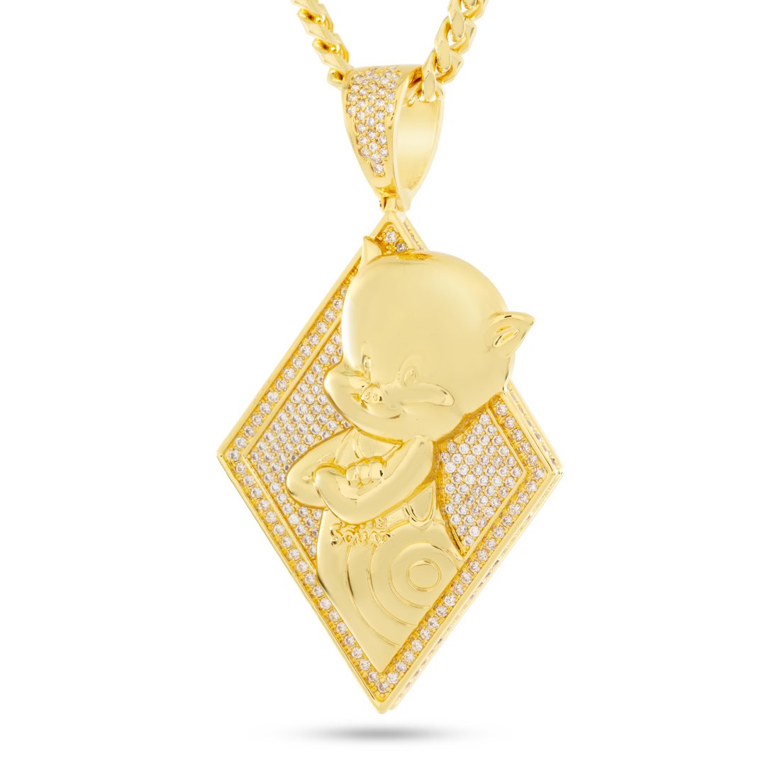 Space Jam x King Ice - Porky Pig Necklace  in  14K Gold / 2.7" by King Ice