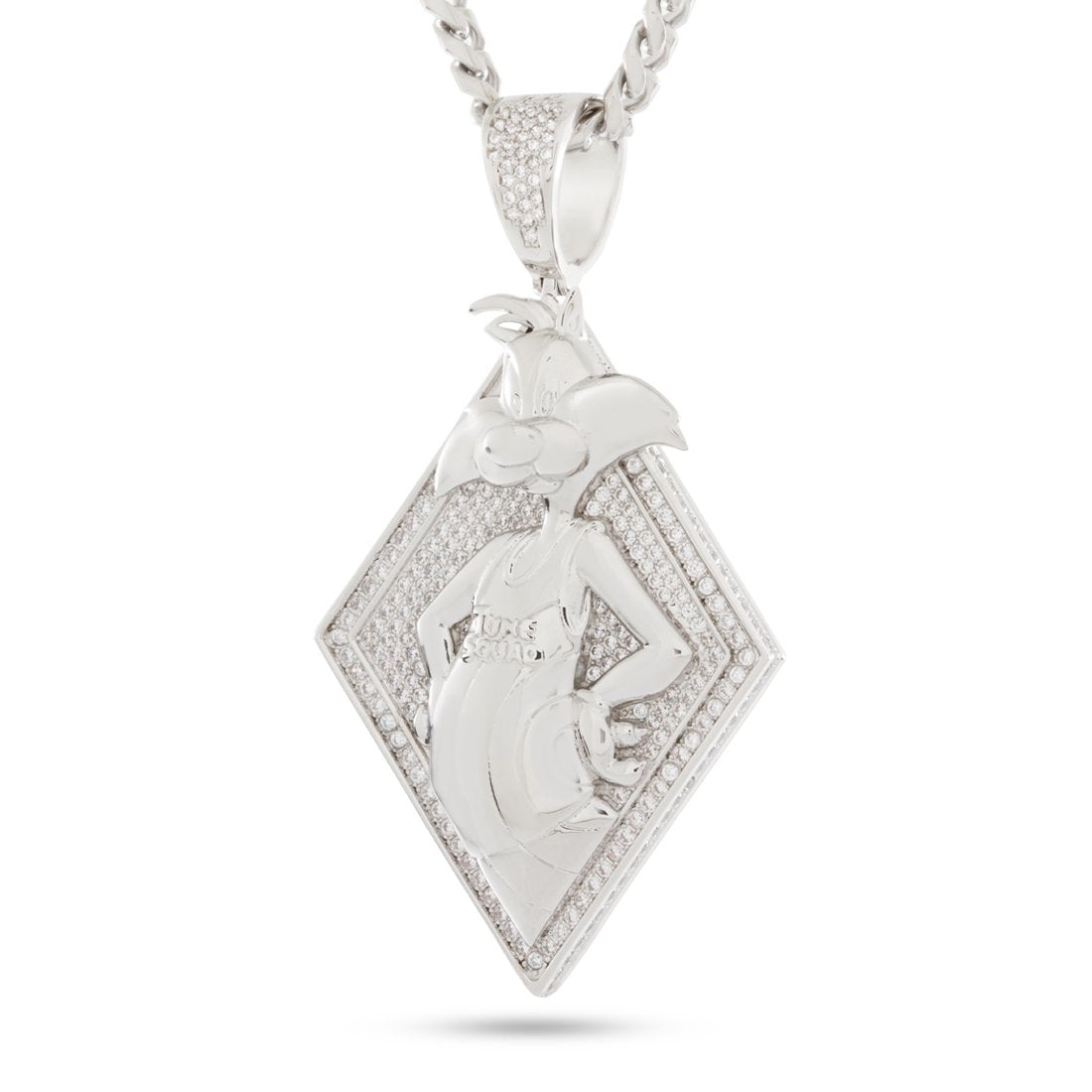 Space Jam x King Ice - Sylvester the Cat Necklace  in  White Gold / 2.7" by King Ice