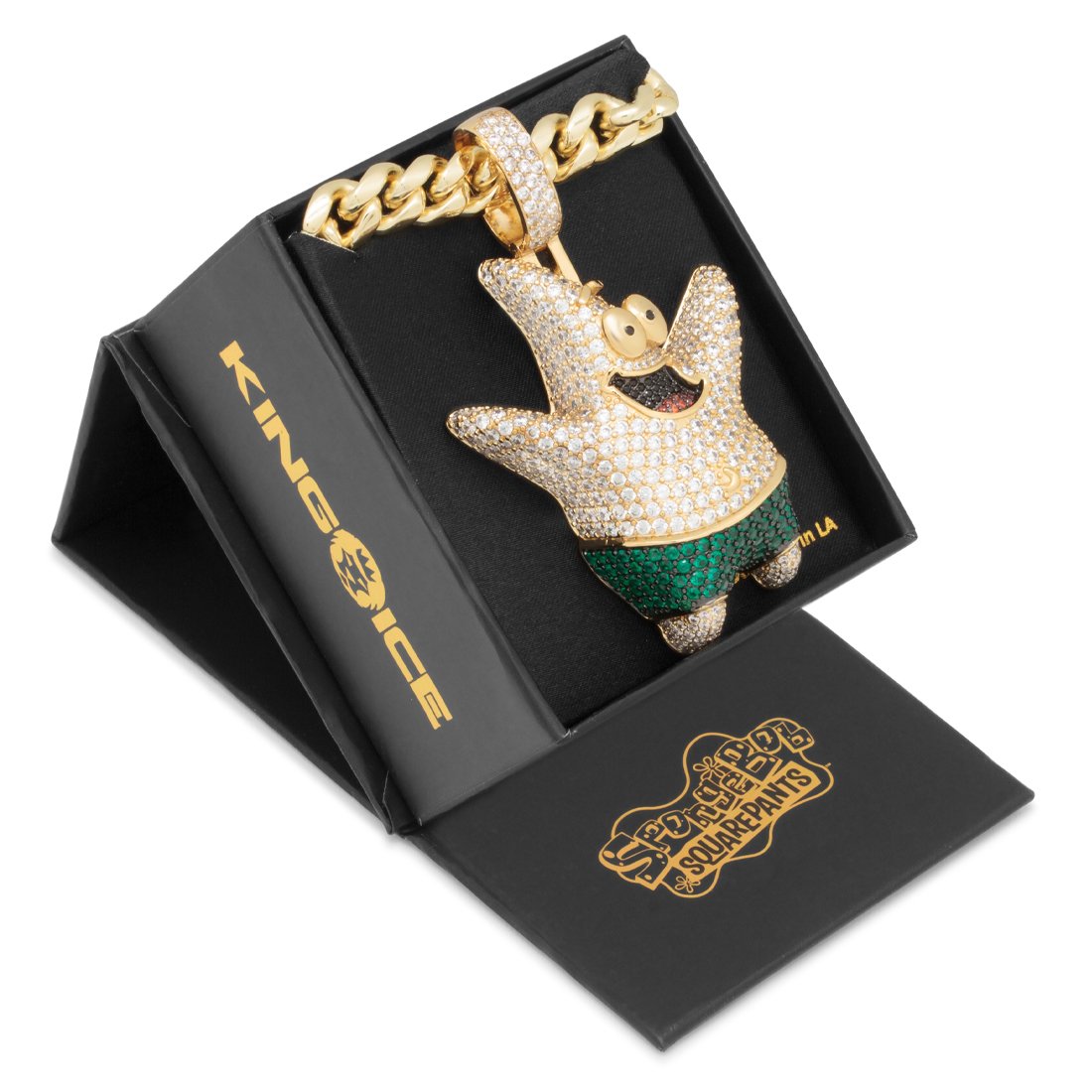 SpongeBob x King Ice - Iced Patrick Star Necklace  in  14K Gold / 3" by King Ice