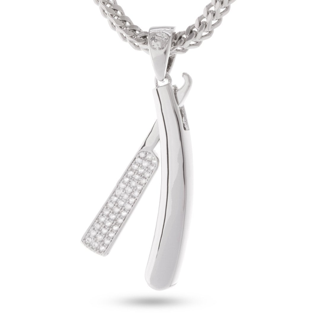 Straight RZR Barber Shop Necklace  in  White Gold / 1.6" by King Ice