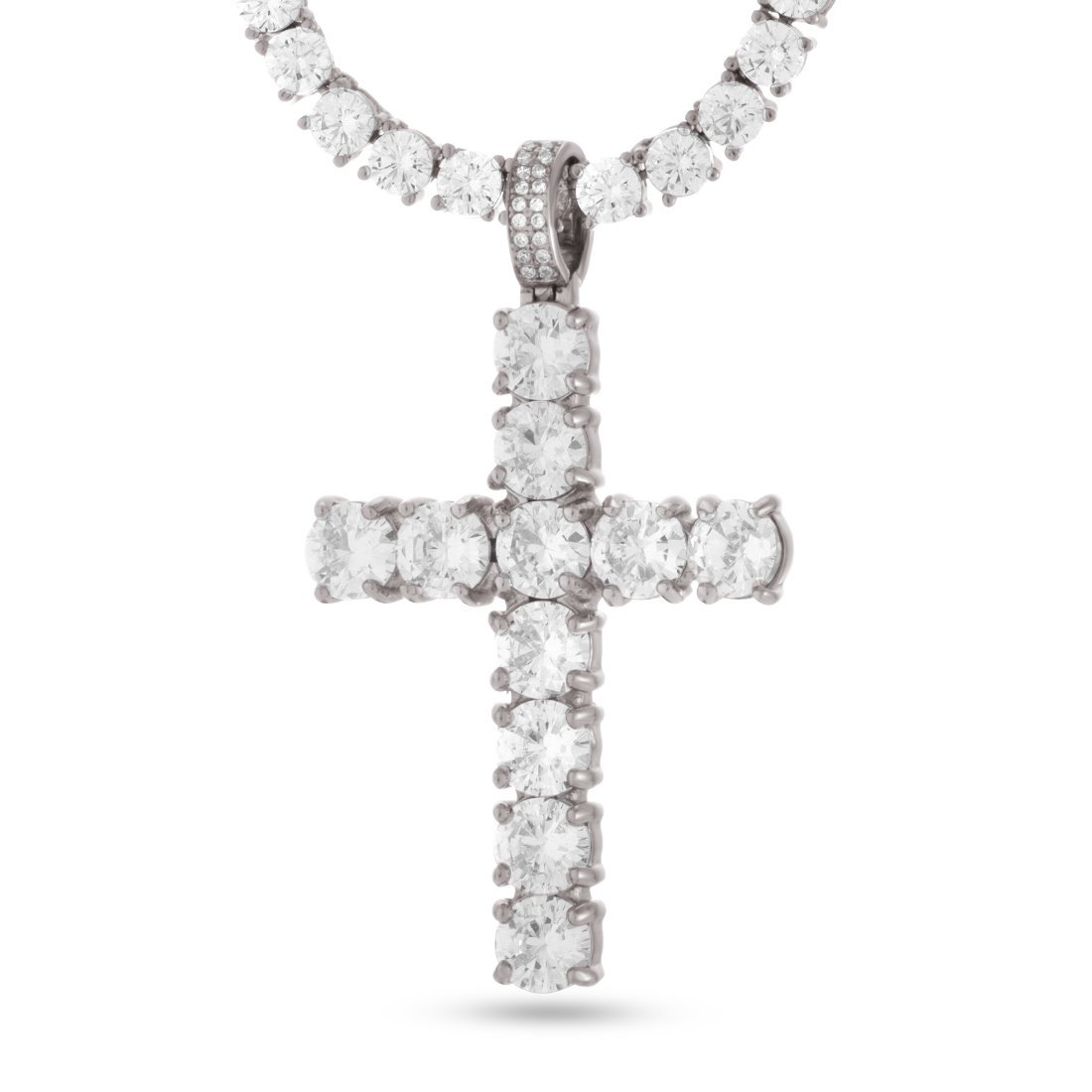 Tennis Cross Necklace  in  White Gold / 2.2" by King Ice