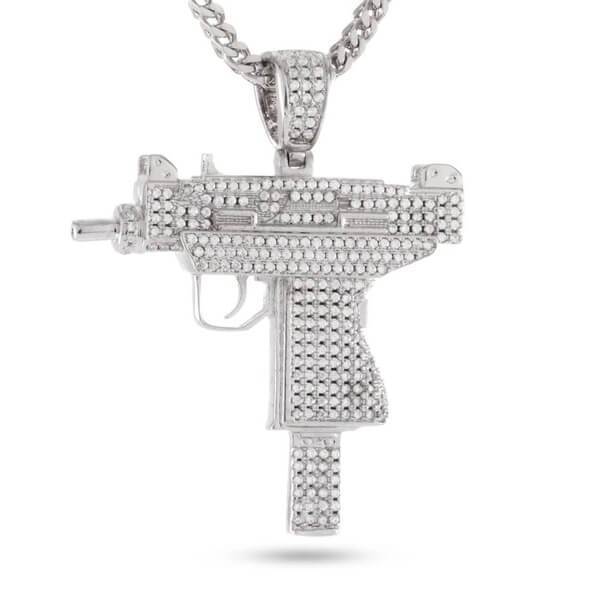 Uzi Necklace  in  White Gold / 2" by King Ice