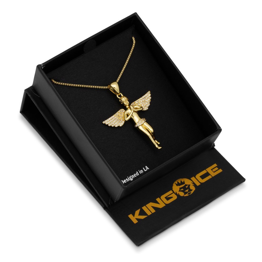 Wings Spread Angel Necklace  in  14K Gold / 1.7" by King Ice