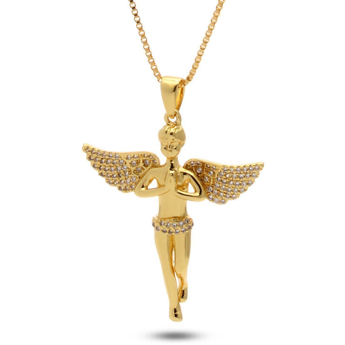 Wings Spread Angel Necklace  in  14K Gold / 1.7" by King Ice